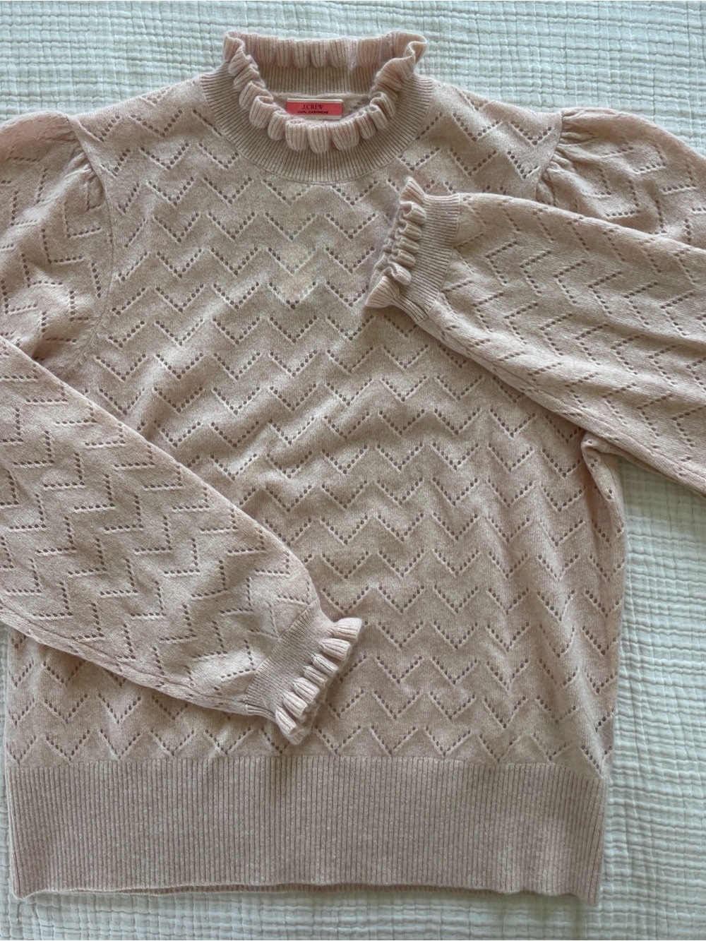 J.Crew Shell Pink Ruffle-Neck Cashmere Sweater size XL